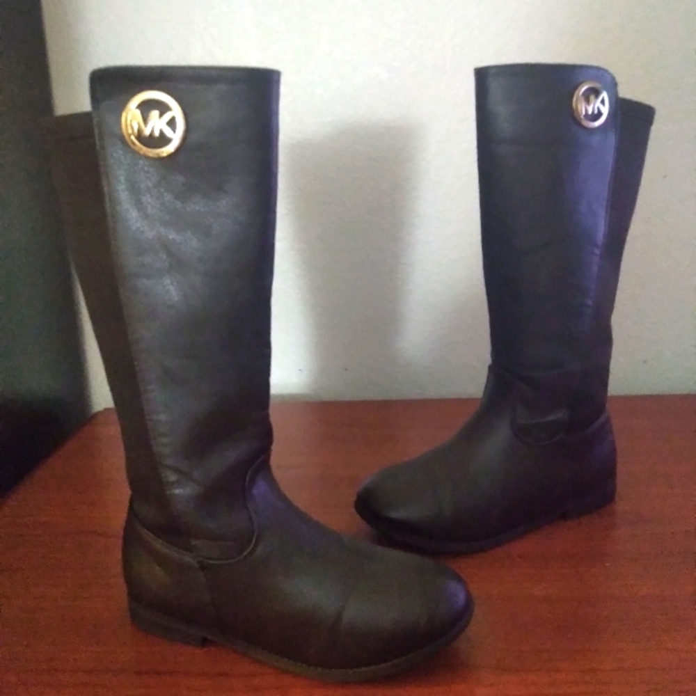 Girls Child Michael Kors MK Emma Luisa Dark Grainy Brown Boots Size 3